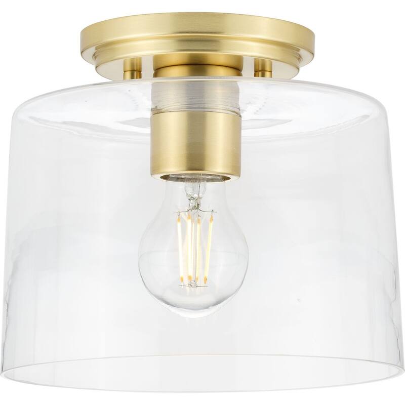 Adley Collection One-Light Satin Brass Clear Glass New Traditional Flush Mount Light - 8.62 in x 8.62 in x 7.37 in