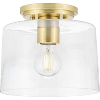 Adley Collection  One-Light Satin Brass Clear Glass New Traditional Flush Mount Light - 8.62 in x 8.62 in x 7.37 in