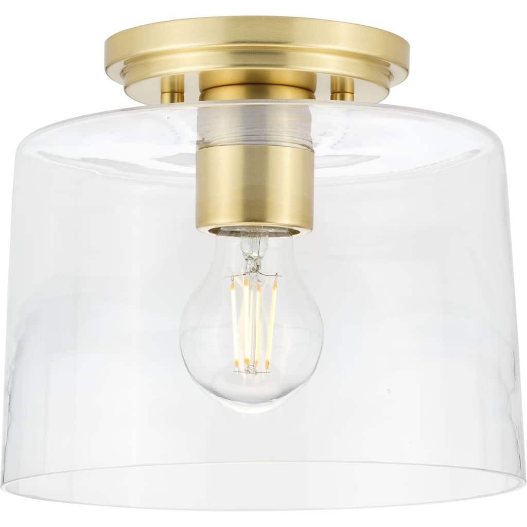 Adley Collection One-Light Satin Brass Clear Glass New Traditional Flush Mount Light - 8.62 in x 8.62 in x 7.37 in