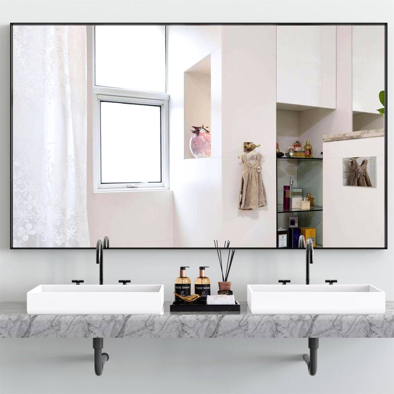 60" x 40" Modern Rectangle Bathroom Mirror with Aluminum Frame