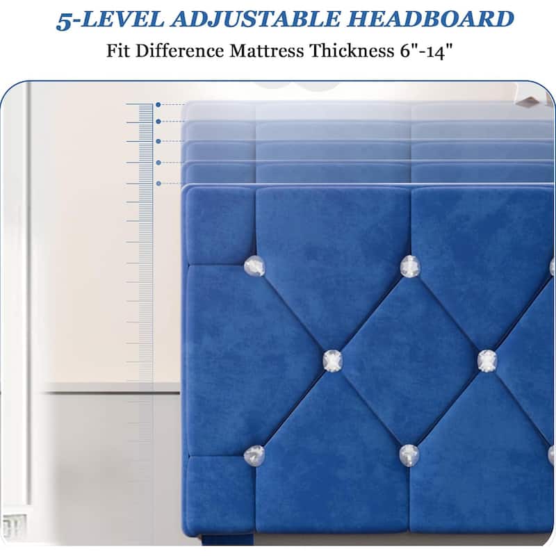 Javlergo Upholstered Beds With Diamond Tufted Headboard, Platform Bed Frame,