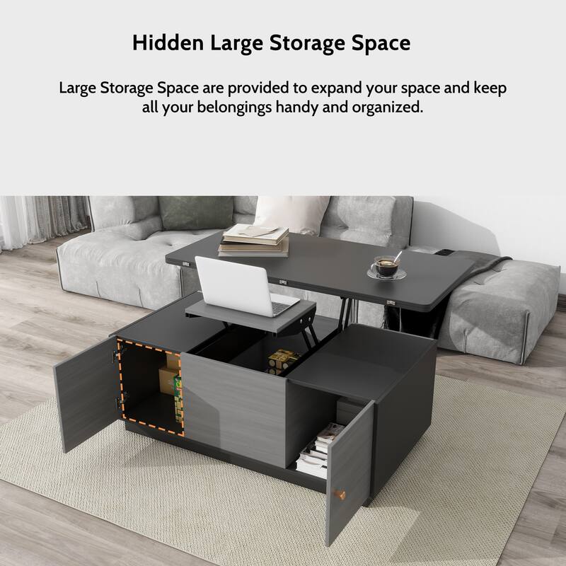 Double Lifttop Coffee Table Extendable End Table with Storage Bed