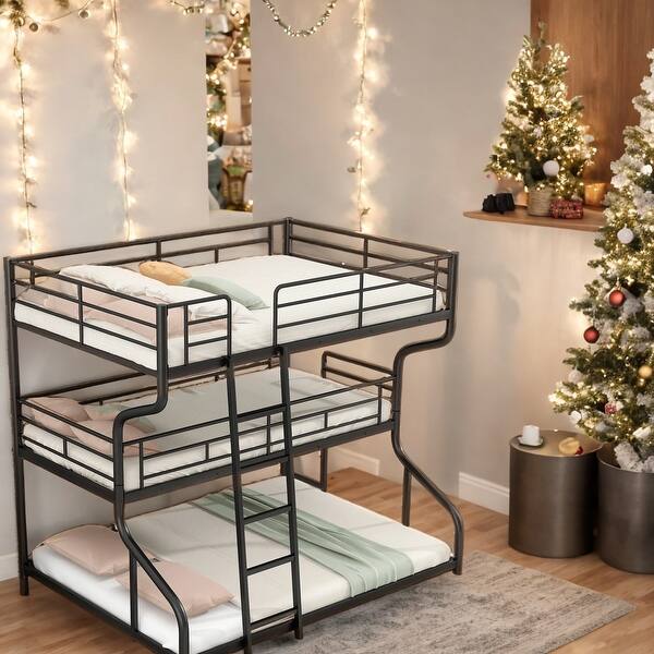 Full XL over Twin XL over Queen Size Triple Bunk Bed with Long and ...