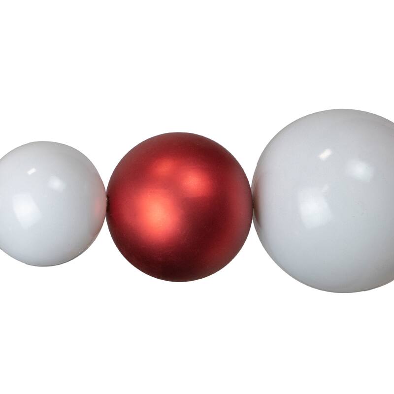 6' Red and White Shiny and Matte Shatterproof Ball Christmas Swag