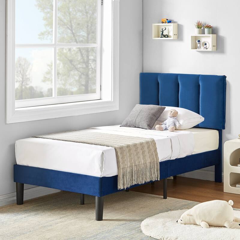 Javlergo Velvet Upholstered Platform Bed Frame with Adjustable Headboard