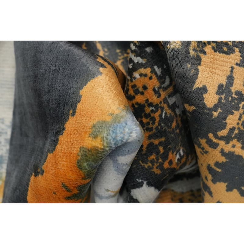 Hand Knotted Oriental Viscose Silk Carpet Modern Pictorial Multi-Colored Abstract Area Rug - 7' 10'' X 5' 8''