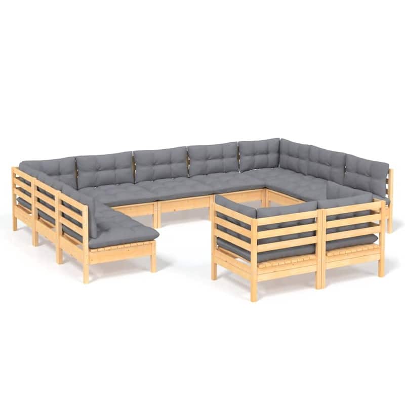 vidaXL Solid Pinewood Patio Lounge Set 11 Piece with Cushions Multi Colors - 25" x 25" x 24.6"