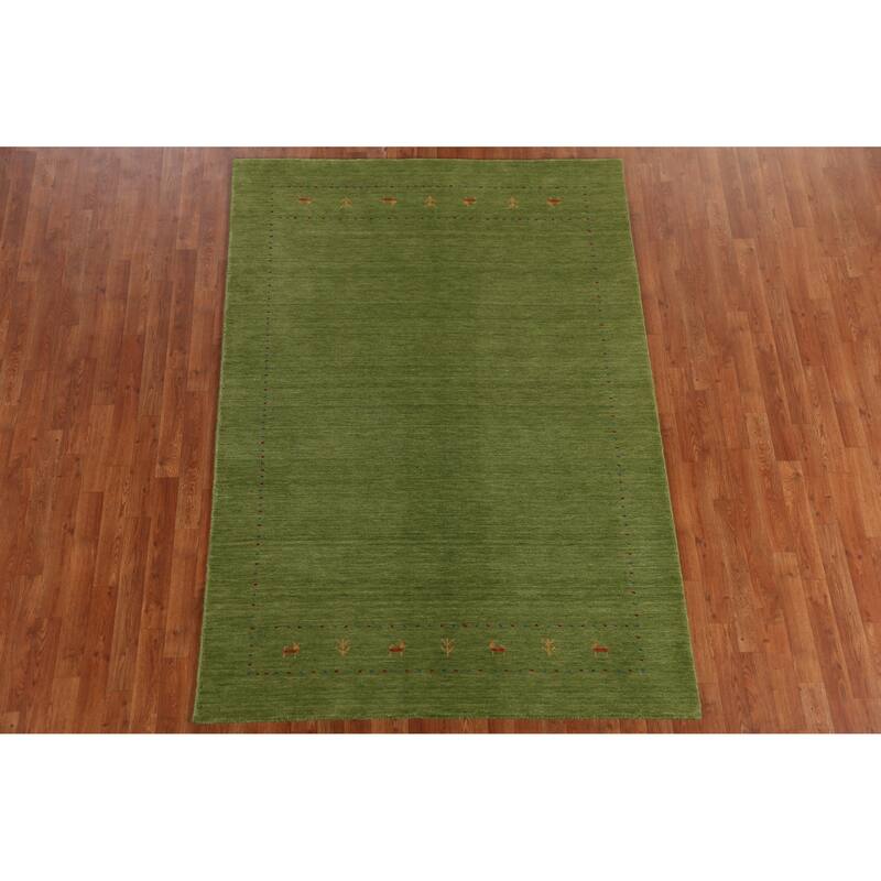 Hand Knotted Oriental 100% Wool Carpet Tribal Animal Pictorial Green Gabbeh Area Rug - 7' 7'' X 5' 3''