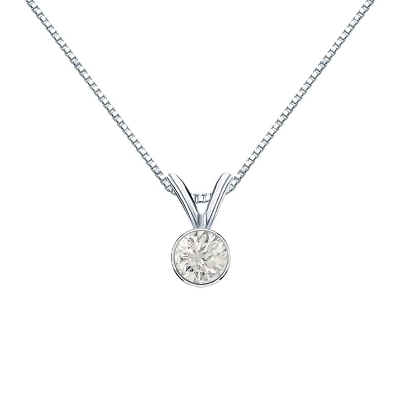 Auriya 1/4ctw Round Solitaire Diamond Necklace 14k Gold Bezel-set (J-K, SI1-SI2) - White