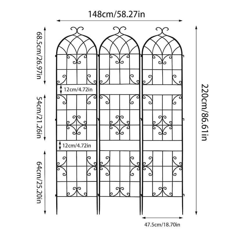3Pcs Outdoor Metal Trellis Garden Fence for Supporting Climbing Plants Roses Vines Flowers Vegetables