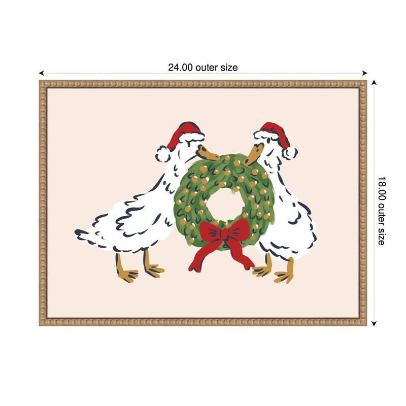 Kate and Laurel Sylvie Beaded Christmas Wreath Ducks Framed Canvas by Krissy Mast