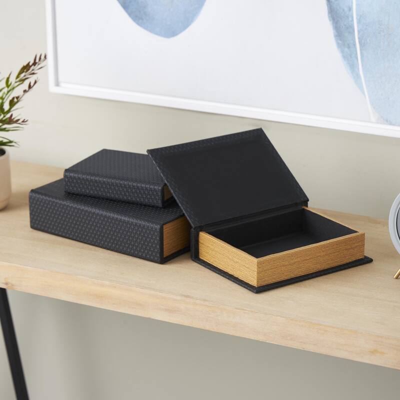 Faux Leather Book Shaped Decorative Box - Set of 3 Brown, Cream, Black, Copper - Roche River Decor