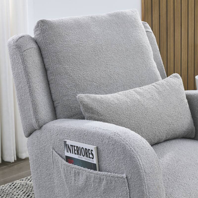 High Back Rocker Accent Chair with Wood Base, One Lumbar Pillow and Two Side Pockets