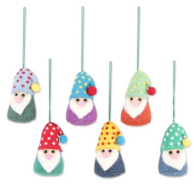 Novica Handmade Nordic Gnomes Felted Wool Ornaments (Set Of 6)