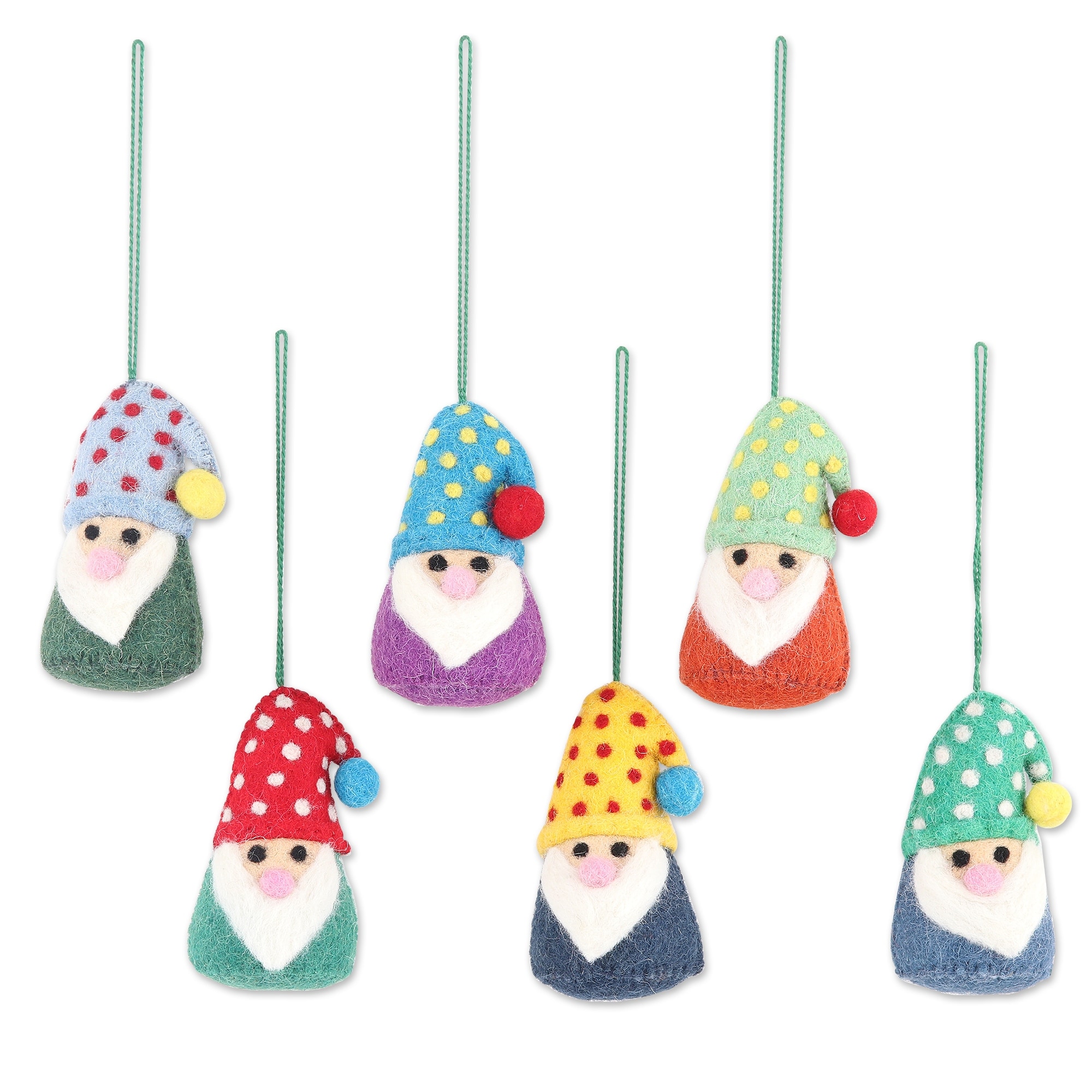 Novica Handmade Nordic Gnomes Felted Wool Ornaments (Set Of 6)