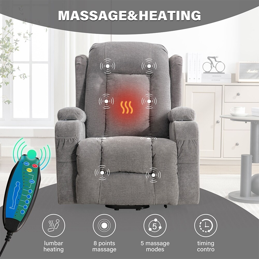 Modern Power Lift Recliner Chair w/Massage & Heat, Infinite Position - On  Sale - Bed Bath & Beyond - 39693846