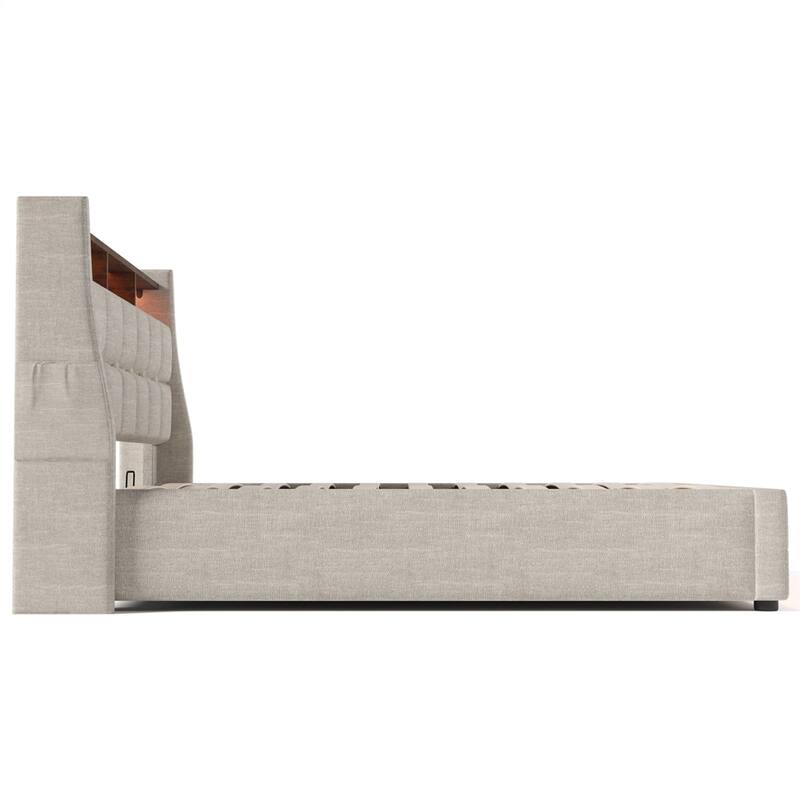 Queen Size Upholstered Platform Bed w/ a Hydraulic Storage System, LED