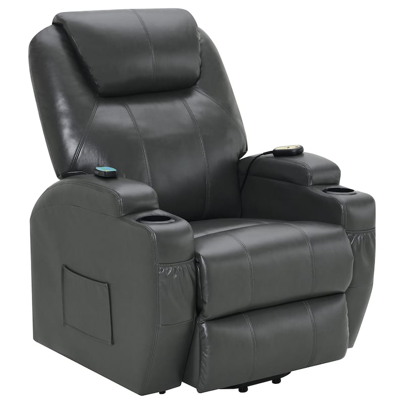 Sanger Upholstered Power Lift Massage Recliner - Charcoal Grey