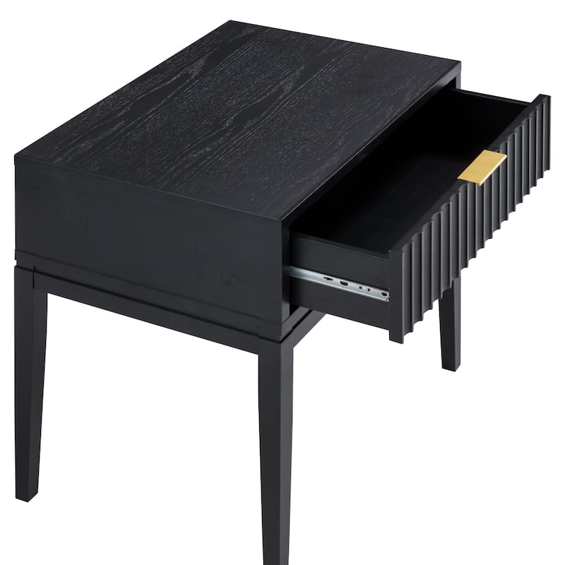 Jasper Mid-Century Modern Nighstand, Side Table with Storage and Fluted Drawer Doors with Brass Handles