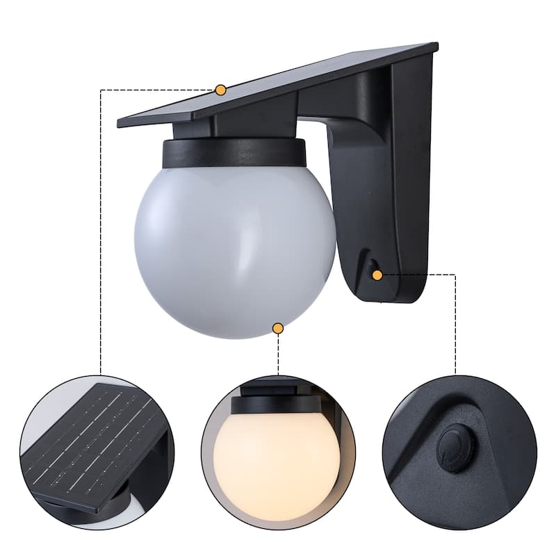 C Cattleya 2-Pack Black Solar Outdoor Wall Sconce with Globe Shade