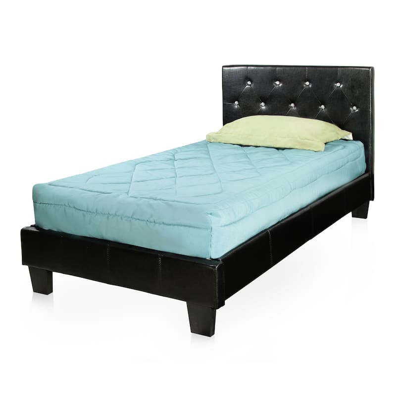 Heston Glam Twin Faux Leather Upholstered Tufted Platform Kid Bed by Silver Orchid
