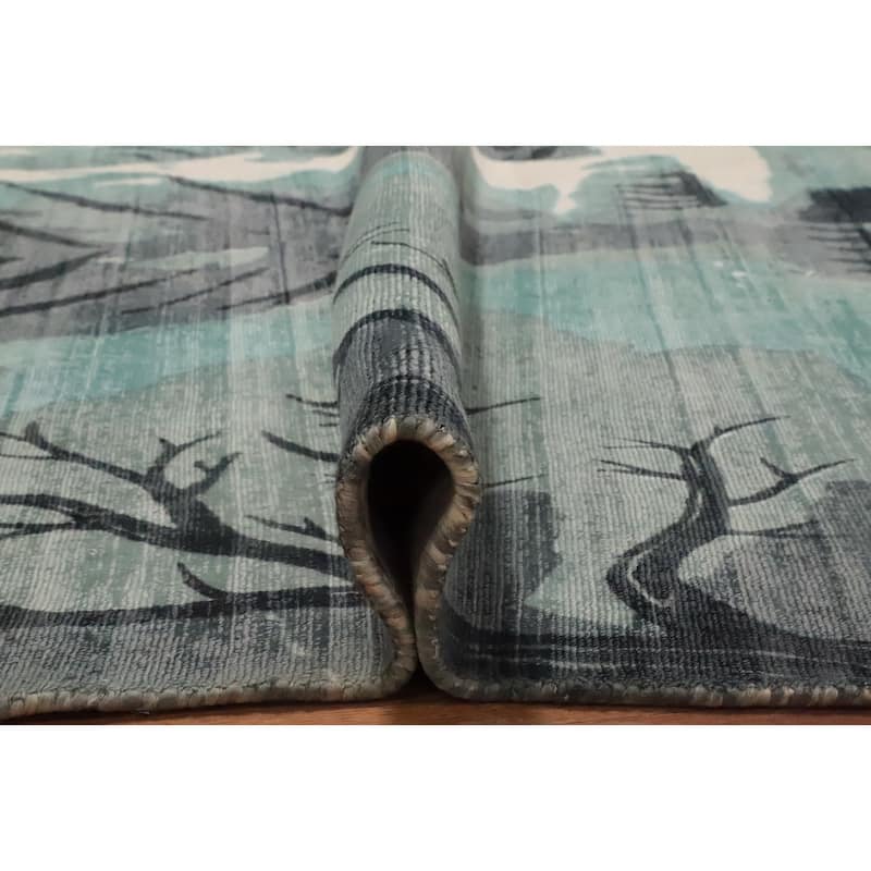 Hand Knotted Oriental Viscose Silk Carpet Modern Animal Pictorial Green Abstract Area Rug - 7' 10'' X 5' 6''
