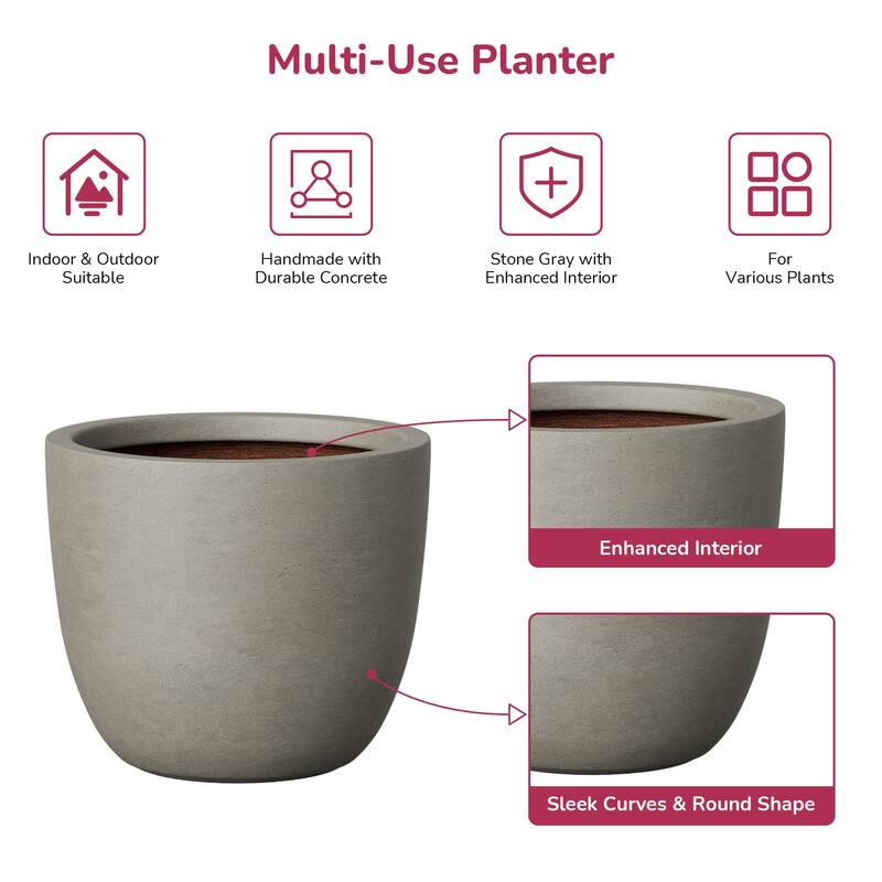 Concrete Tall Round Pot for Indoor & Outdoor(Upgraded Interior)