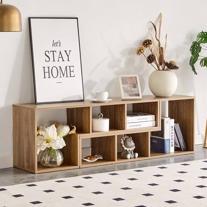 2 Pieces Cube TV Stand, L-Shaped TV Console Stand Entertainment Center with Open Storage Bookcase Shelf