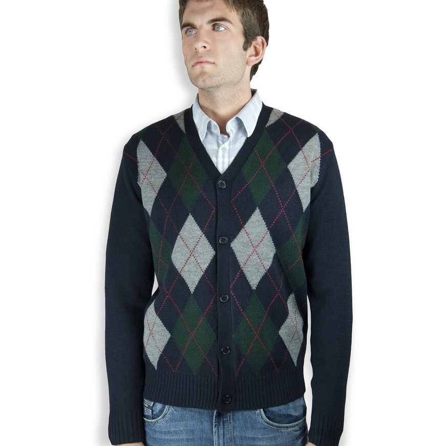 mens argyle cardigan sweater