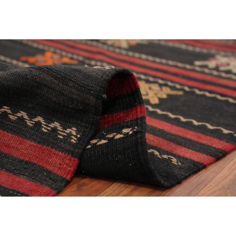 Hand Woven Oriental 100% Wool Carpet Southwestern Tribal Black Kilim Area Rug - 7' 9'' X 5' 11''