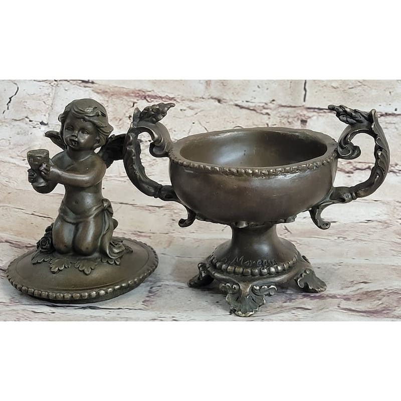 Bronze Cherub Cherubim Urn Jewelry Trinket Box Sculpture Decor 8 Inches X 6 Inches