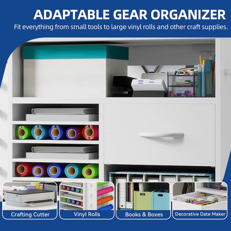 Moasis Craft Organizer Storage Cart with Power Outlet And Adjustable Shelves