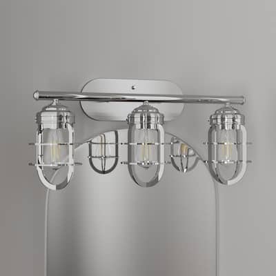Hunter Starklake 3 Light Vanity Wall Light, Damp-Rated, Modern Industrial, Cage, Rustic, Farmhouse