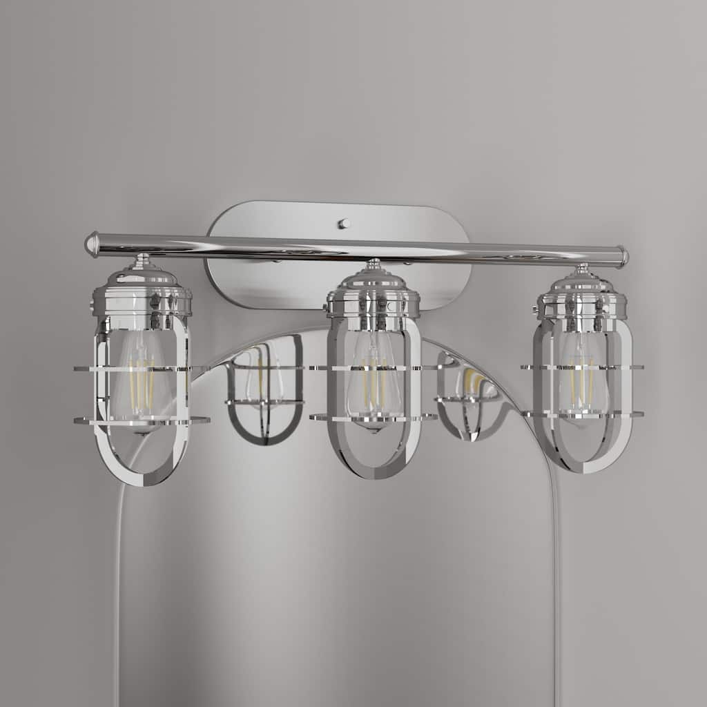 Hunter Starklake 3 Light Vanity Wall Light, Damp-Rated, Modern Industrial, Cage, Rustic, Farmhouse