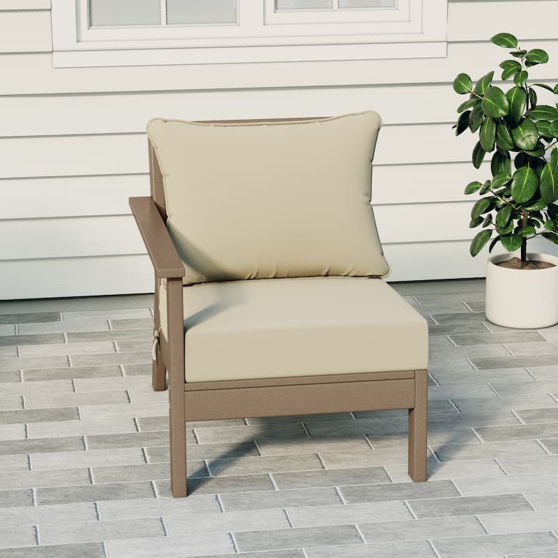 Birchwood All Weather HDPE Outdoor Patio Deep Seating Weathered Wood Left Arm Facing Chair With Cushions (2-PC-Set)