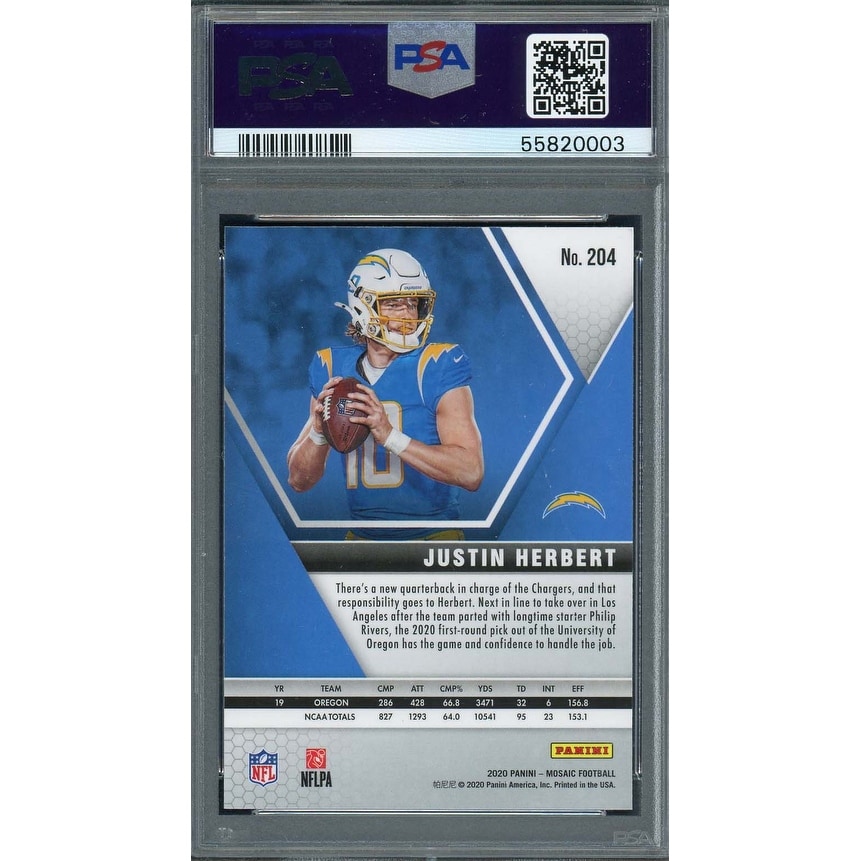 Justin Herbert 2020 Panini Mosaic Football Rookie Card RC #204 Graded PSA  10 - Black - 8'6" x 11'6" - Overstock - 40991057
