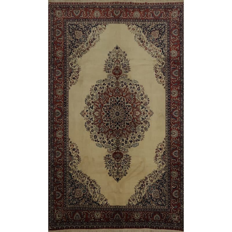 Hand Knotted Oriental 100% Wool Carpet Traditional Floral Beige & Ivories Isfahan Area Rug - 10' 1'' X 6' 10''