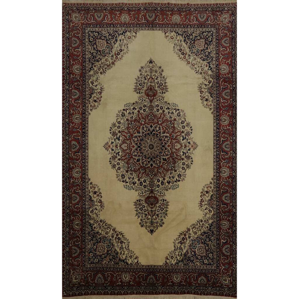 Hand Knotted Oriental 100% Wool Carpet Traditional Floral Beige & Ivories Isfahan Area Rug - 10' 1'' X 6' 10''