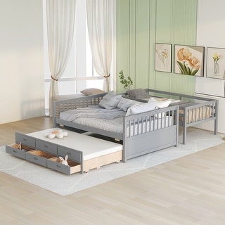 Twin Over Full Bunk Bed with Trundle and Drawers - Practical for Kids