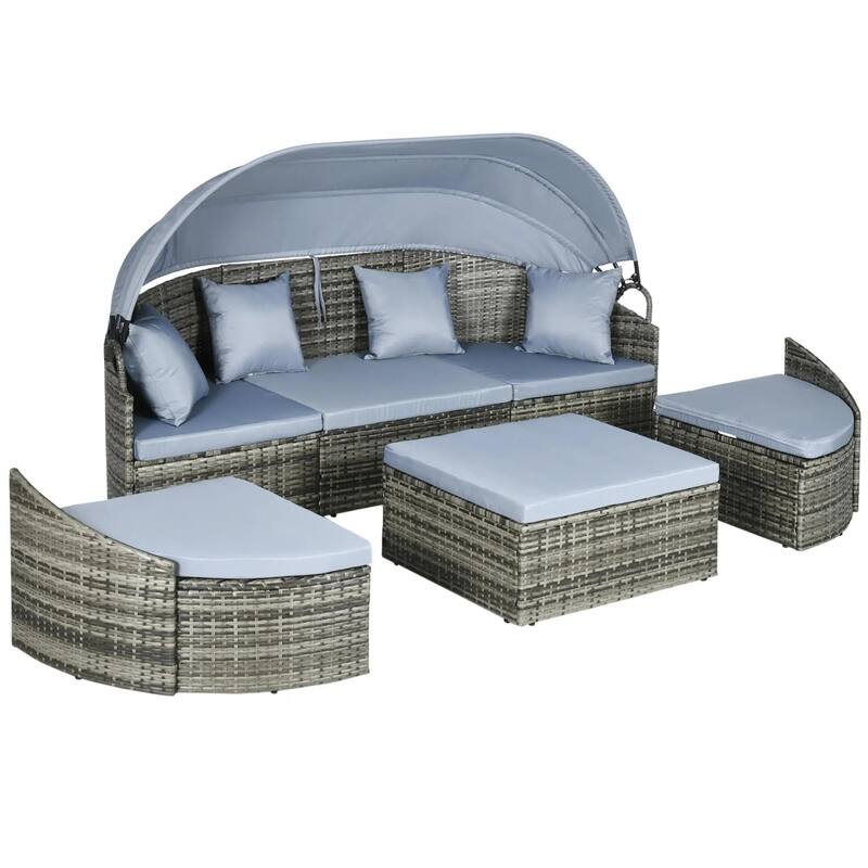 Convertible Rattan Daybed Sectional, Light Grey/Grey