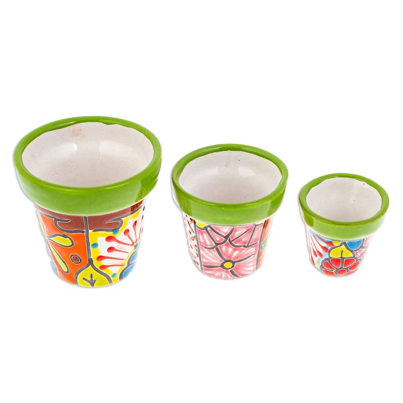 Novica Handmade Flourishing Flora Ceramic Flower Pots (Set Of 3)