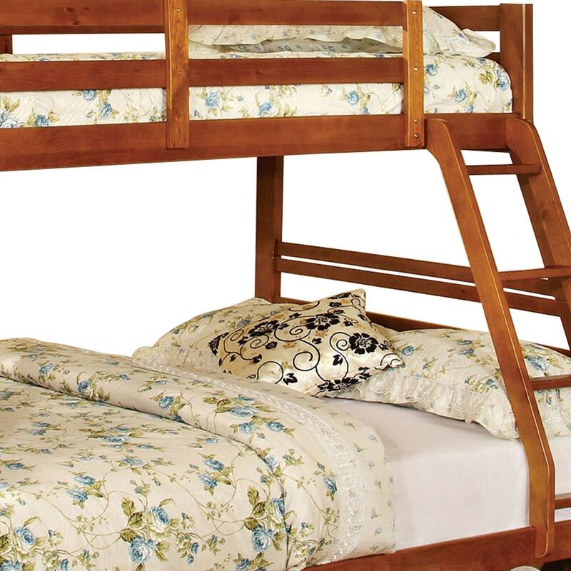 Transitional Style Twin Over Full Bunk Bed with Drawers, Oak Brown