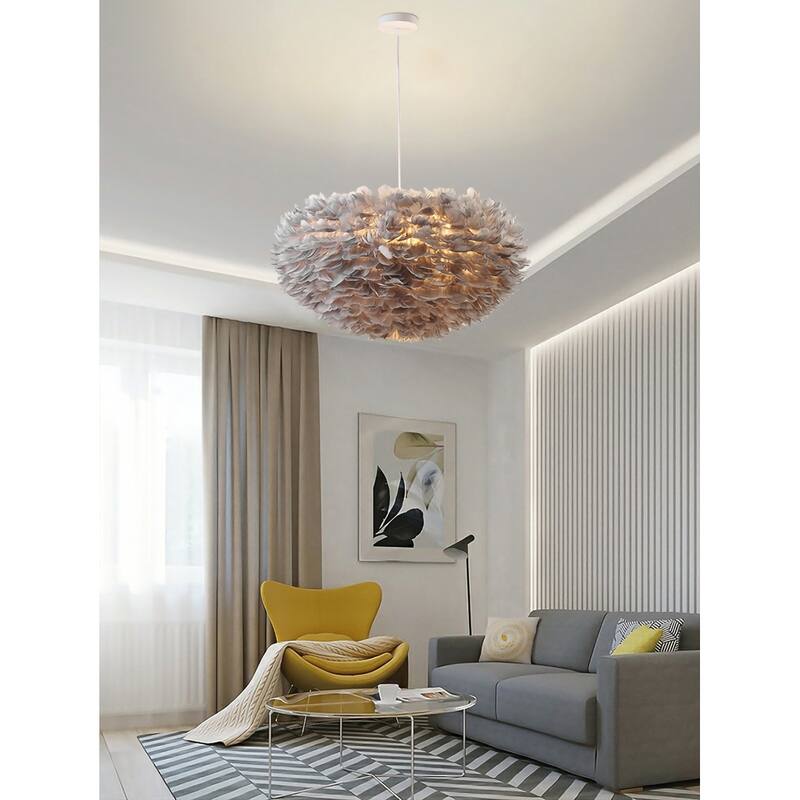 1 Light White Iron Chandelier With Grey Goose Feathers