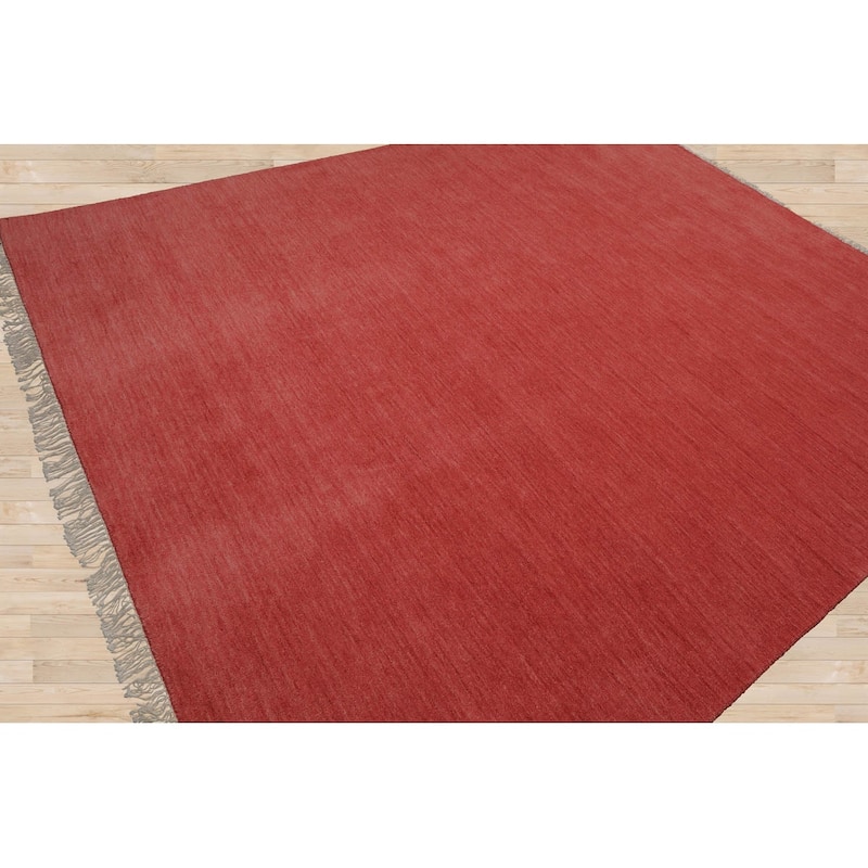Hand Loomed Coral, Solid Wool Traditional Oriental Area Rug