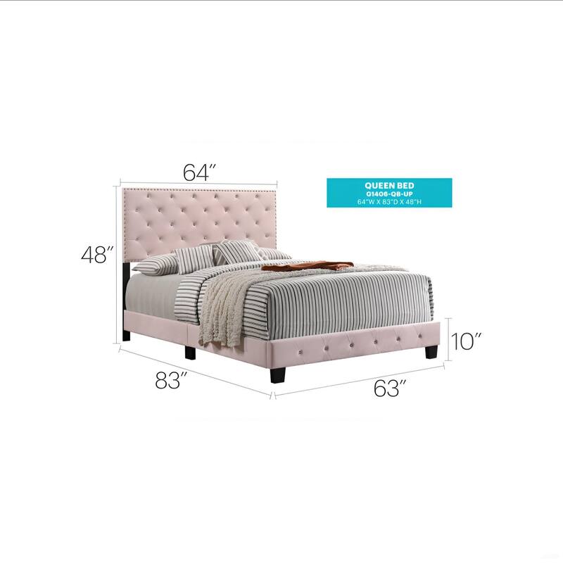 Pink Transitional Queen Bed with Durable Build