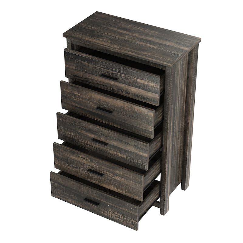 Roomfitters 4-Piece Bedroom Set, Wooden Queen Size Bed with Storage Headboard and Charging Station