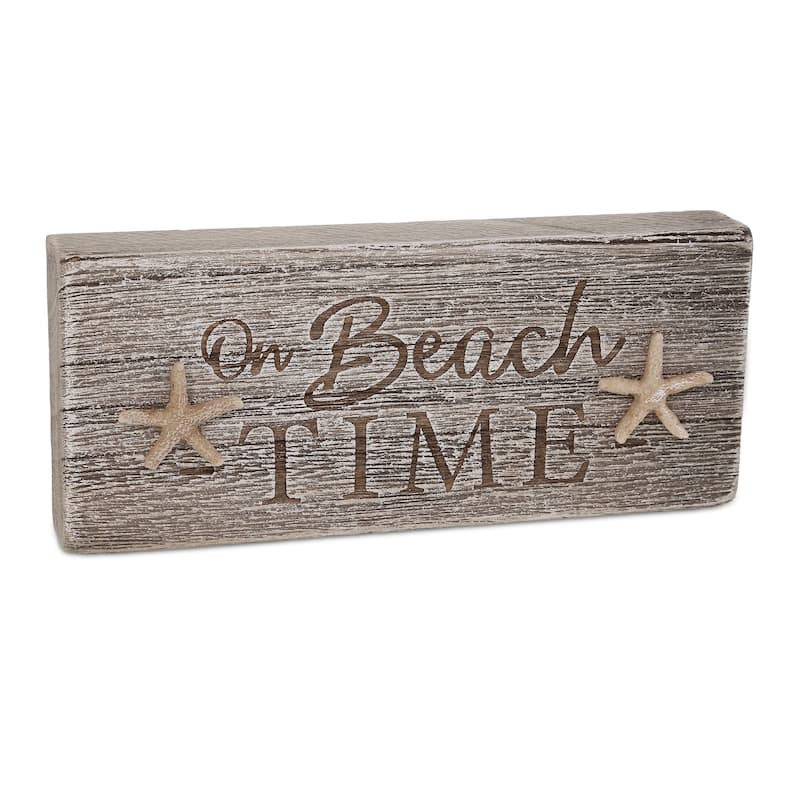 CoTa Global On Beach Time Driftwood Block Sign - Handcrafted - 8.25×3.5 Inch