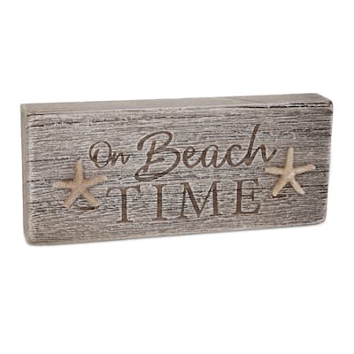 CoTa Global On Beach Time Driftwood Block Sign - Handcrafted - 8.25×3.5 Inch