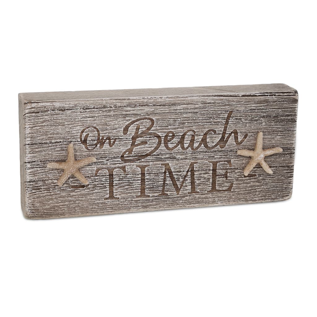 CoTa Global On Beach Time Driftwood Block Sign - Handcrafted - 8.25×3.5 Inch