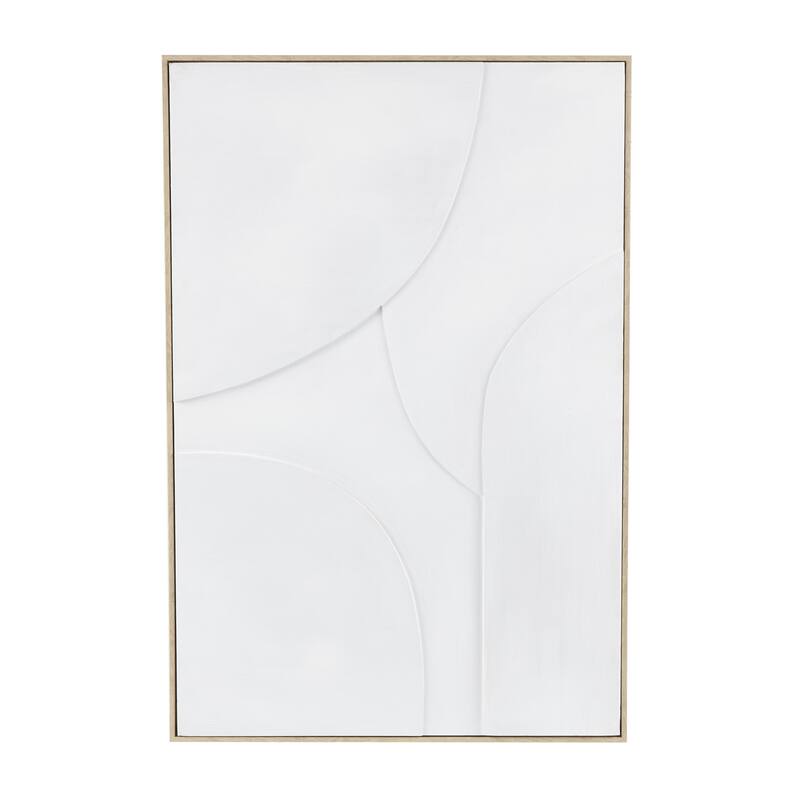 Wooden Geometric Living Room Framed Wall Art with Abstract Circles and Brown Wooden Frame - Beige or White - Roche River Decor - White - 33"W, 49"H
